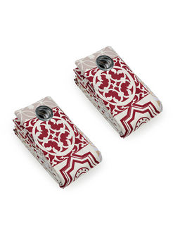 Saral Home - Beige Tile Velvet Digital Print Room Darkening Curtains (4X5 Feet)