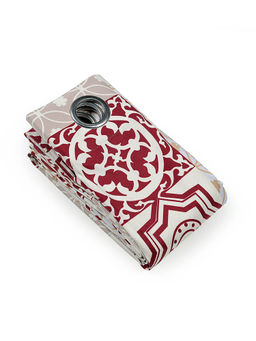 Saral Home - Beige Tile Velvet Digital Print Room Darkening Curtain (4x7 Feet)