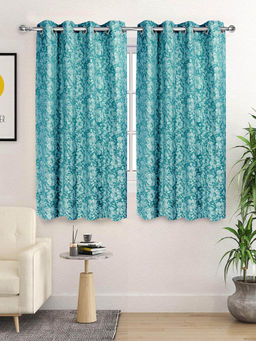 Saral Home - Kanan Cotton Teal Room Darkening Curtains (4X5 Feet)