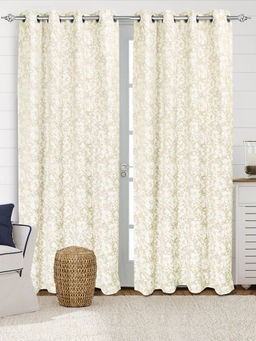 Saral Home - Kanan Cotton Ivory Room Darkening Curtains (4X9 Feet)