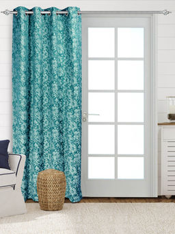 Saral Home - Kanan Cotton Teal Room Darkening Curtain (4X9 Feet)