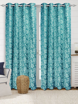 Saral Home - Kanan Cotton Teal Room Darkening Curtains (4X9 Feet)