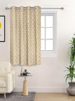 Saral Home - Noor Cotton Beige Printed Room Darkening Curtain (4X5 Feet)