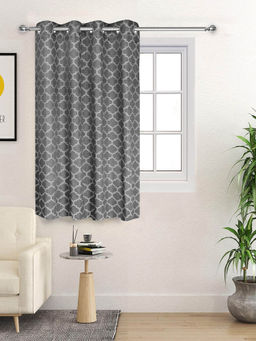 Saral Home - Noor Cotton Grey Printed Room Darkening Curtain (4X5 Feet)