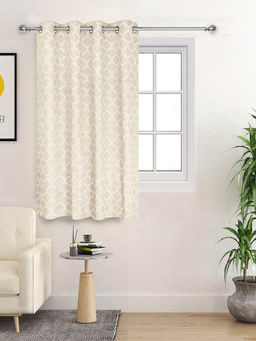 Saral Home - Noor Cotton Ivory Printed Room Darkening Curtain (4X5 Feet)