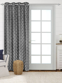 Saral Home - Noor Cotton Grey Printed Room Darkening Curtain (4X9 Feet)