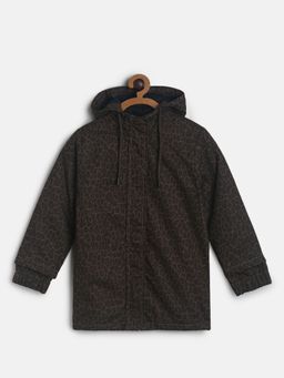 Tales & Stories - Unisex Brown Lycra Printed Jacket with Hood