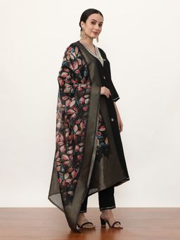 Jaipur Kurti - Black Embroidered Kurta, Pant with Dupatta (Set of 3)