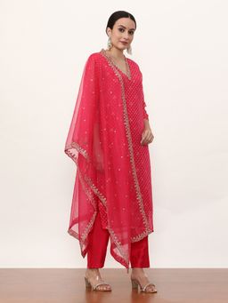 Jaipur Kurti - Pink Embroidered Kurta, Pant with Dupatta (Set of 3)