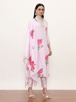 Jaipur Kurti - Pink Embroidered Kurta, Pant with Dupatta (Set of 3)