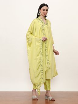 Jaipur Kurti - Yellow Embroidered Kurta, Pant with Dupatta (Set of 3)