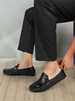 Carlton London - Black Slip On Round Toe Men Loafers