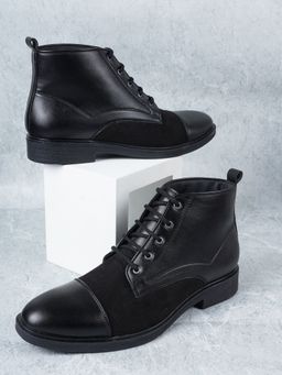 Carlton London - Black Lace-Ups Round Toe Men Casual Boots