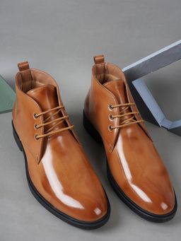 Carlton London - Tan Lace-Ups Round Toe Men Casual Boots