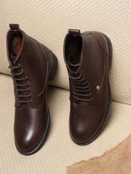 Carlton London - Brown Lace-Ups Round Toe Men Casual Boots