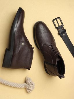 Carlton London - Brown Lace-Ups Round Toe Men Casual Boots
