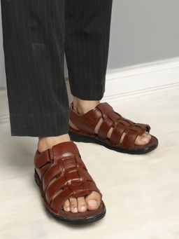 Carlton London - Tan Velcro Open Toe Men Sandals