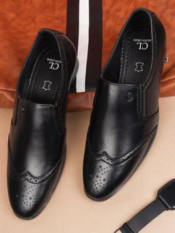 Carlton London - Black Slip On Round Toe Men Brogues