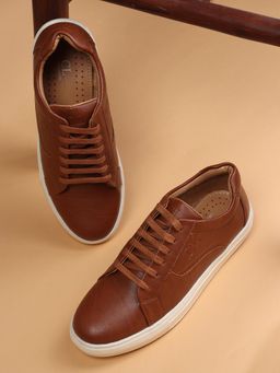 Carlton London - Tan Lace-Ups Round Toe Men Sneakers