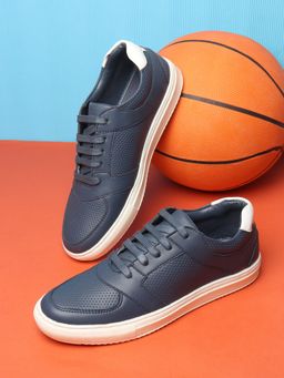 Carlton London - Navy Blue Lace-Ups Round Toe Men Sneakers