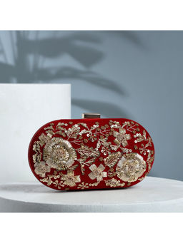 HOUSE OF WEBHIN - Ishani Mehroon Velvet Clutch