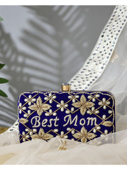 HOUSE OF WEBHIN - Best Mom- Edition Royal Blue Customised Velvet Clutch