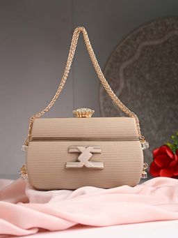 Toobacraft - Handicraft Women Bling Box Clutch Bag Gold Piping Mat C Crown
