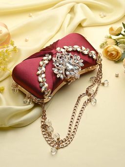Toobacraft - Handicraft Women Bling Box Clutch Bag Maroon Chain Knot Sunflower