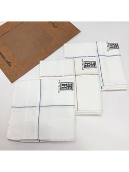 The Tie Hub - White Cotton Handkerchiefs - Minimal Stripe