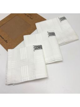 The Tie Hub - White Cotton Handkerchiefs - Self Stripe