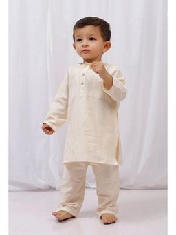 Tjori - Cream Striped Cotton Kurta and Pyjama (Set of 2)