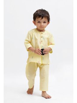 Tjori - Yellow Dobby Kurta and Yellow Pant (Set of 2)