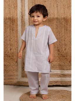 Tjori - Light Grey Mul Mul Kurta with Pant (Set of 2)