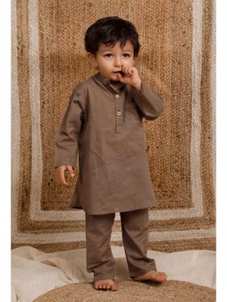 Tjori - Brown Mul Mul Kurta with Pant (Set of 2)