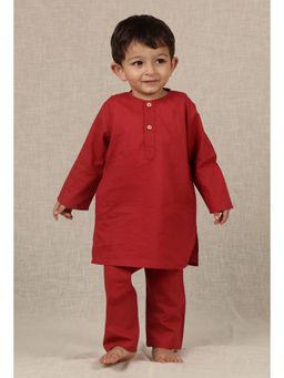 Tjori - Darsh Red Cotton Kurta and Pyjama (Set of 2)