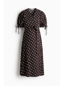 H&M - Women Brown MAMA Puff-Sleeved Wrap Dress