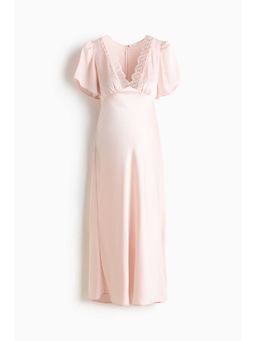H&M - Women Pink MAMA Lace-Trimmed Satin Dress