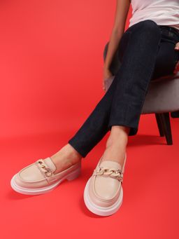 Truffle Collection - Beige Embellished Loafers