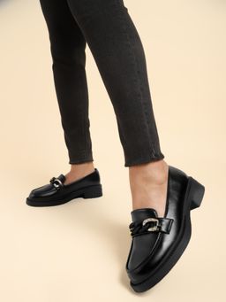 Truffle Collection - Black Embellished Loafers