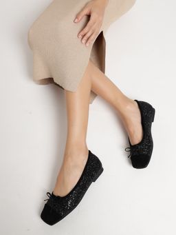 Truffle Collection - Black Embellished Ballerina