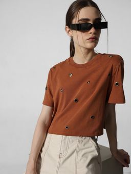 ONLY - Brown Rivet Detail T-Shirt