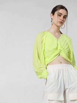 ONLY - Light Green Pleated Crop Top
