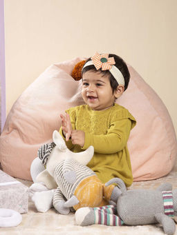 THE BABY TRUNK - Chartreuse Vintage Knitted Dress for Girl