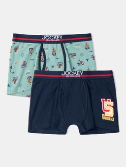Jockey - UB03 Boys Cotton Elastane Printed Trunk - Feldspar & Navy (Pack of 2)
