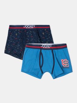 Jockey - UB03 Boys Cotton Elastane Printed Trunk - Navy & Vallarta Blue (Pack of 2)
