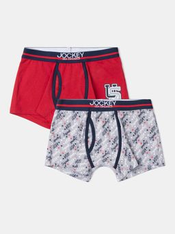 Jockey - UB03 Boys Cotton Elastane Printed Trunk - Sleet & Chilli Pepper (Pack of 2)