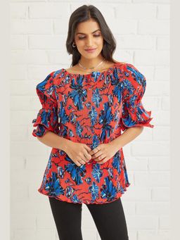 BOHO-CHIC By Sukriti Jain - Red Floral Pleated Top