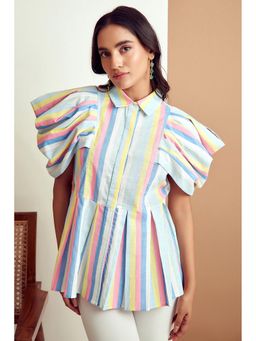 BOHO-CHIC By Sukriti Jain - Blue The Peplum Shirt With Flattering Sleeves