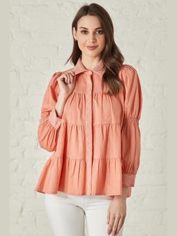 BOHO-CHIC By Sukriti Jain - Orange Embroidered Tierd Button-Down Shirt