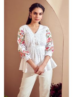 BOHO-CHIC By Sukriti Jain - White Springtime Broderie Embroidered Top